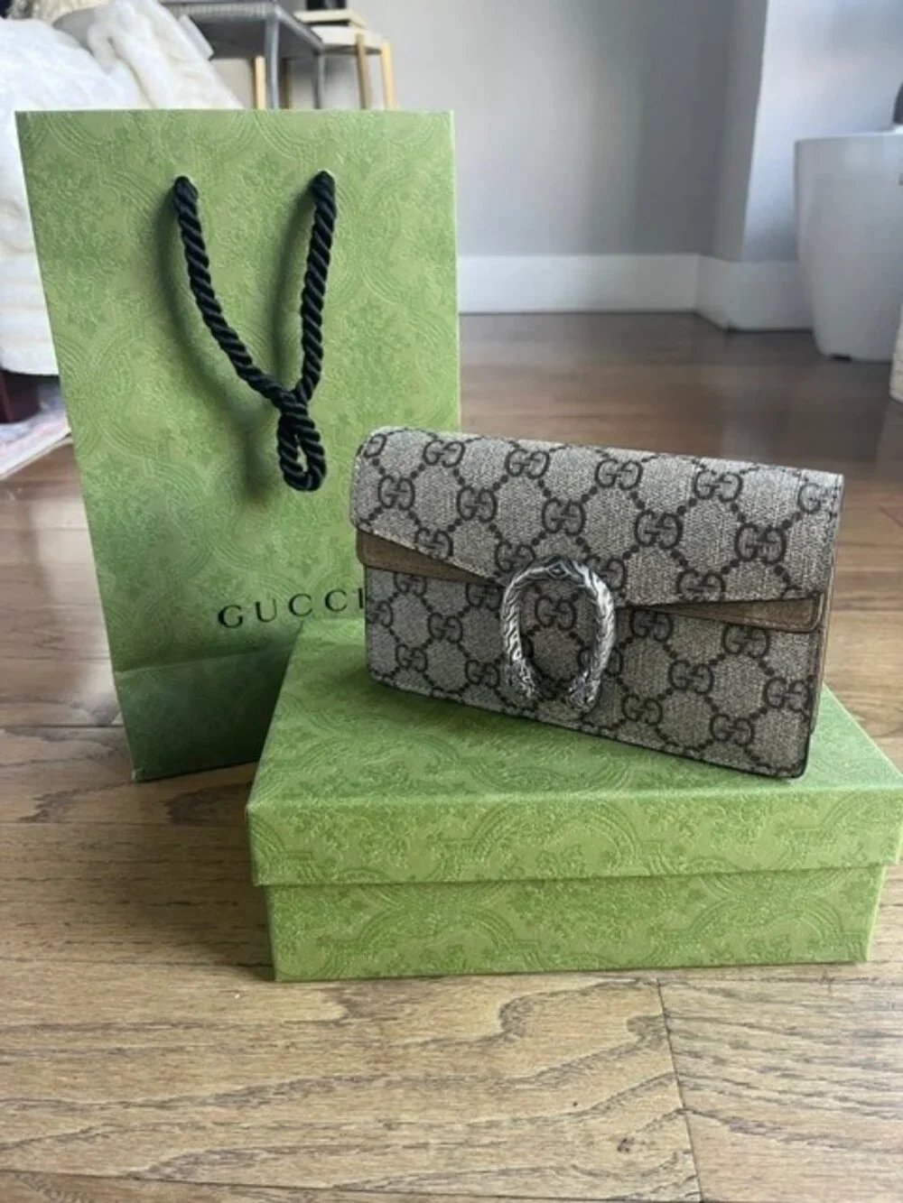 Gucci Beige Brown GG Supreme Dionysus Crossbody Bag